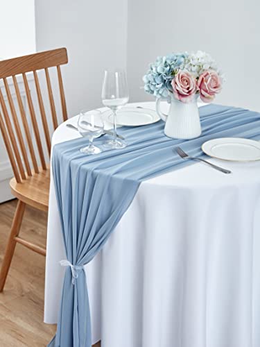 Beddeb 10 Pack Dusty Blue Table Runner 10Ft Sheer Chiffon Table Runner 29X120 Inches Romantic Tulle Table Runner For Wedding Decor Birthday Party Bridal Baby Shower Table Decoration #TOP4