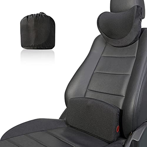 Lumbar Support Pillow Car Neck Pillow Set, Blowoz Back Support Automotive Seat Cushion Memory Foam Headrest Lumbar Support for Office, Gaming, Wheel Chair, Driving Seat. 