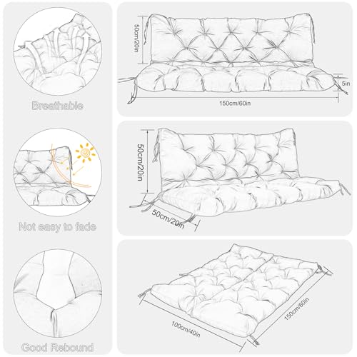Image of Porch Swing Cushions Outdoor 60 inch x 40 Waterproof Swing Cushions 3 Seater Replacement with Backrest & 8 Ties 5 inch Thick Bench Swing Cushions for Outdoor Furniture Patio(Grass Green)
