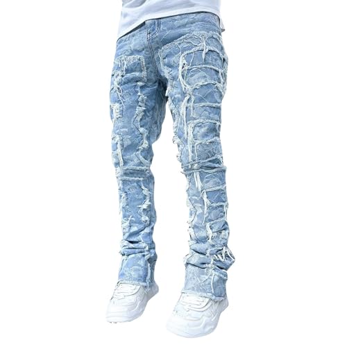 Generisch Men's Denim Straight Leg Street Sharpened Jeans Microfibre Trousers Men, d, L