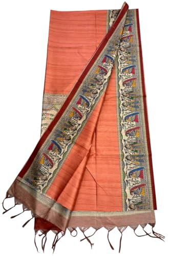 Image of Sanavi's Saree Kuthir Pure Handloom Tussar Ghicha Madhubani Printed Silk Saree with Blouse Piece inside