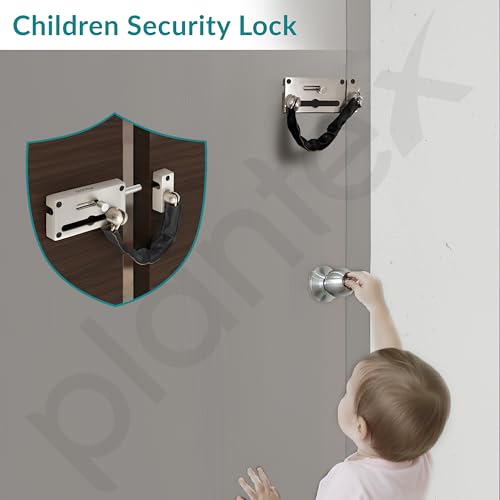 Image of Plantex Door Chain with Baby Latch /Door Chain Lock for Main Door /Latch Lock for Door /Heavy Duty Door Safety Guard Lock for Home, Hotel & Office Security - Pack of 1 (DTK-294-Satin)