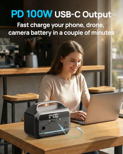 Image of Portable Power Station 600W, 288Wh Solar Generator LiFePO4 Battery Backup, Power Bank with AC Outlet 110V, PD 100W Output Fast Charging for Home Use, Emergency, RV & Camping Essentials (1200W Surge)