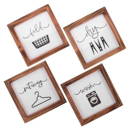 MAGICLULU 4stücke Rustikale Wäscheschilder Aus Holz Für Waschküche Wandschilder Für Wäsche Hängende Deko-plaketten Für Waschküche Holzrahmen-wäscheschilder Für Wanddekor