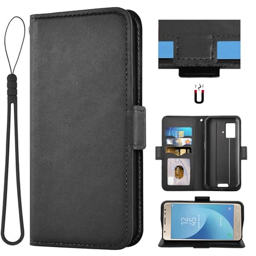 Auotu PU Leder Flip Brieftasche Handyhülle Lederhülle Cover Tasche Hülle Hülle Etui für Blackview BV4800 / Blackview BV4800 Pro / BV4800 SE Smartphone (Schwarz)