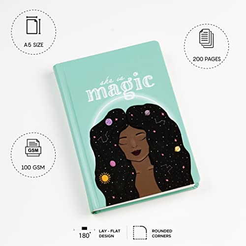 Image of Factor Notes Hardbound Notebook: 100 GSM Natural Shade Paper Flatlay Journal Diary, A5 Size, 200 Pages (She is Magic - Dot Grid), (Model: FN2106)