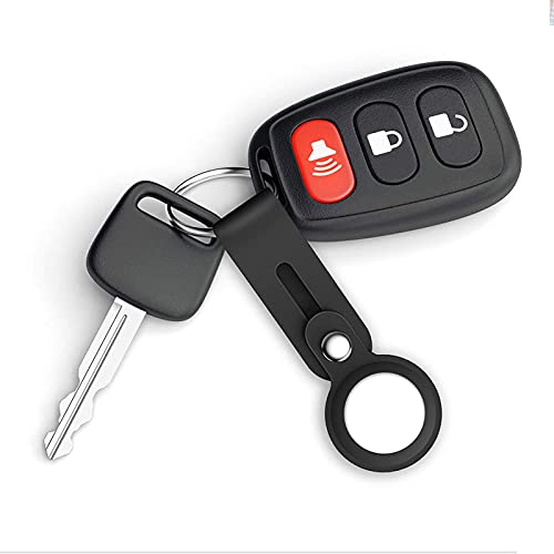 Image of FOSO() Silicone Loop Case for Apple Airtag - Key Finder Secure Holder with Buckle Protector Skin Cover with Long Strap for Apple Bluetooth Item Tracker Soft Keychain Locator Luggage Tag (Red)