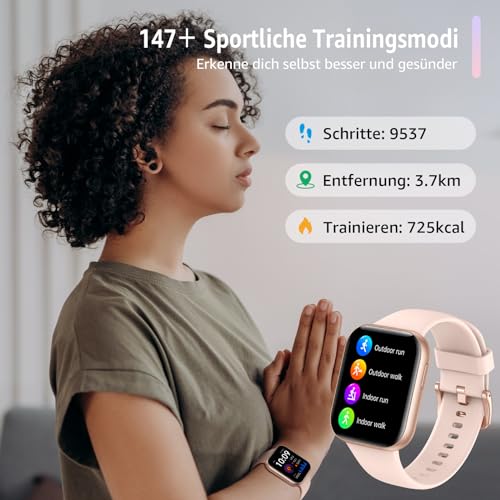 ASWEE Smartwatch Damen Herren, Smart Watch mit Antwort/Dial Anruf, 1.96" Zoll Touchscreen Fitness Tracker mit 147+ Sportmodi, Herzfrequenz, Fitnessuhr mit Blutsauerstoffmessgerät für Android iOS – Bild 5
