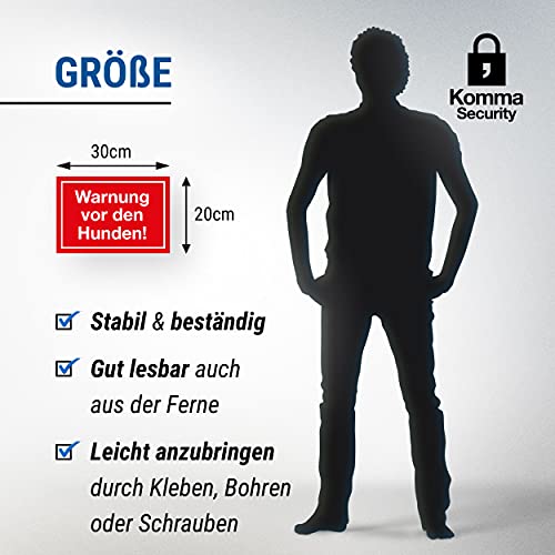 Komma Security Warnung vor Hunden - Hunde Schild Hinweisschild Gartentor Gartenzaun - Türschild Haustüre Warnschild Abschreckung Einbruchschutz - Achtung Vorsicht Hund