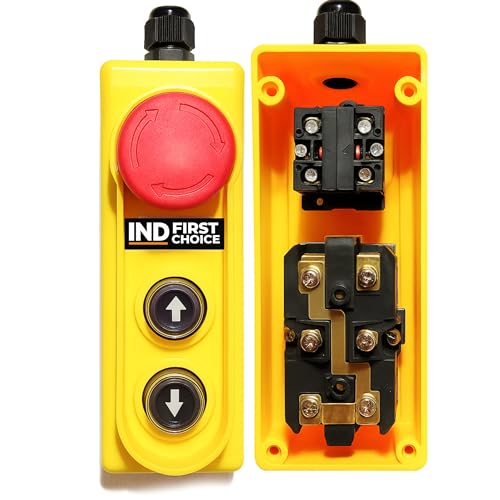 Image of IND Electric Hoist Remote Switch Replacement with Emergency Stop Button | Extended Wired Remote Control for Mini Electric Hoist, Winch & Mini Crane | Easy Installation, Safe & Durable Control Pendant