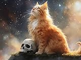 5D Diamond Painting Kit Completo Cielo estrellado Pintura de Diamante Adultos, Gato Bordado Punto de Cruz Dibujos con Diamantes, DIY Manualidades Adultos Kit, para Decoración de Hogar 20x30 cm W-7020