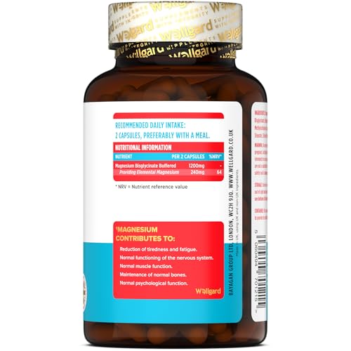 Pure Magnesium Glycinate by Wellgard - Not Mixed with Citrate or Malate, High-Strength Magnesium Supplement, Mag 1200, Vegan, High Absorption Bisglycinate, 240mg Elemental Magnesium, Made in UK - Image 8