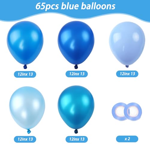 Image of RUBFAC Blue Balloons, Light Blue Birthday Balloons 65pcs Pearl Pastel Party Balloon for Birthday Baby Shower Wedding Frozen Theme Party Decorations