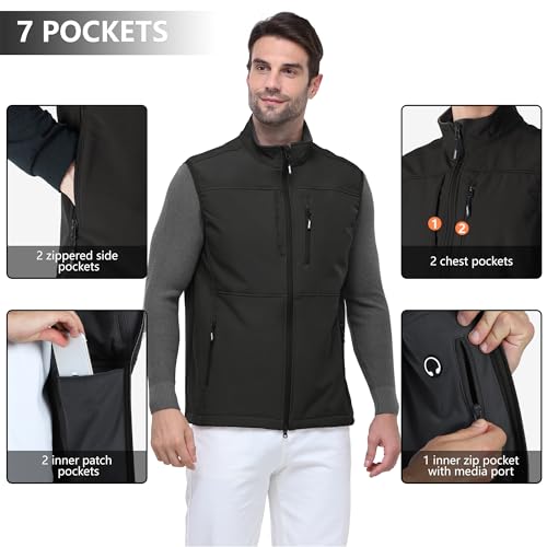 Outdoor Ventures Softshell Weste Herren Wasserdicht Winddichte Ärmellose Jacke Sportlich,Mehrere Taschen Body Warmer Golf Softshellweste für Männer Schwarz L