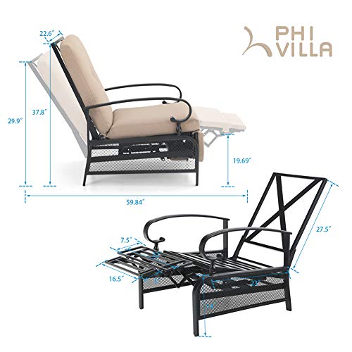 Phi Villa Patio Lounge Chair Outdoor Metal Relaxing Recliner Sofa Chair With With 4" Removable Cushions, Beige #TOP4