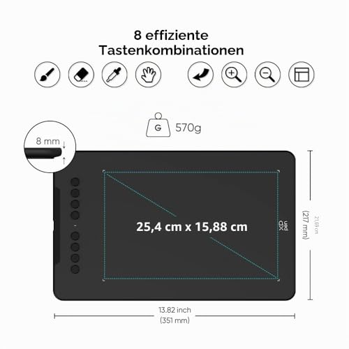 XP-Pen DECO01V2 Grafik-Tablet, Zeichnen, 10 x 6 Zoll, passiver Eingabestift, 8192 Stufen, Neigung und 8 Shortcuts, kompatibel mit Windows/Mac OS/ChromeBook/Android