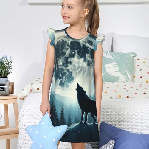 Augenstern Flutter Sleeve Nightgown Pajama Gown Wolf-Howl-Moon Easy Pull-On Sleepwear Nightdress4