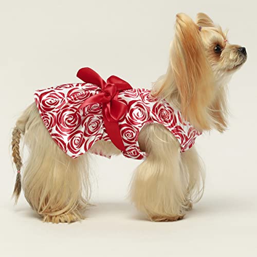 Fitwarm Mothers Day Floral Rose Dog Dress Lightweight Velvet Girl Dog Clothes Pet Apparel Doggie Costume With Bowknot Cat Clothing Puppy Dresses Doggy Attire Red Small #TOP1