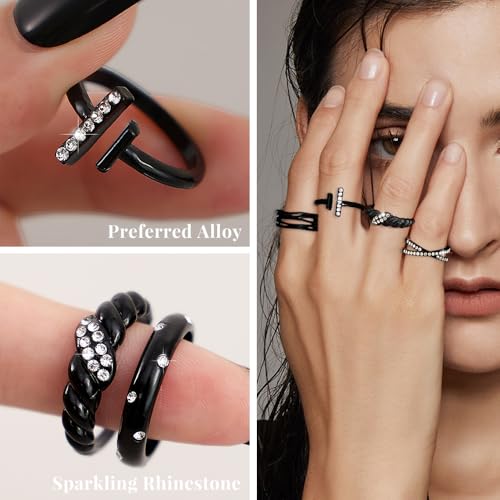 image for KISS WIFE Gold Silver Black Kunckle Rings Set for Women , Dainty Simpl