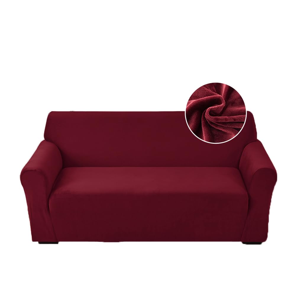 Highdi Fundas Sofa Elasticas, Terciopelo Fundas para Sofa 2 Plazas, Cubre Sofa Ajustables Antiarañazos Gatos Protector Sofa de Muebles (Rojo,2 Plazas)