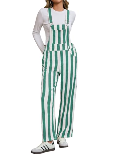 Cicy Bell Womens Casual Striped Bib Overalls Adjustable Straps Straight Leg Jumpsuits Denim Jean Long Rompers Pants