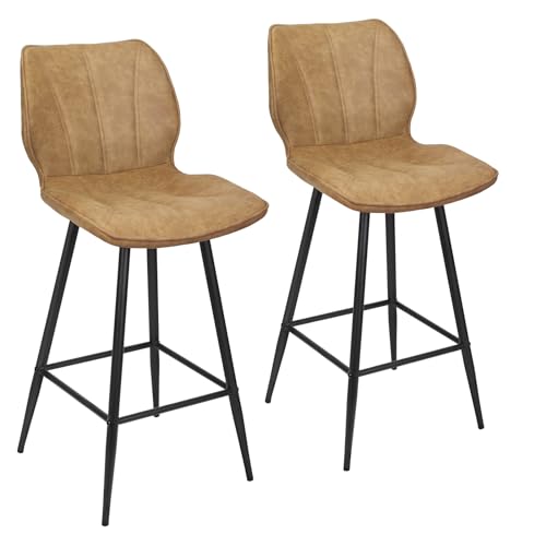 ErgoDesign Taburetes de bar giratorios de 24 pulgadas, taburetes de metal para mostrador, juego de 2, color camello