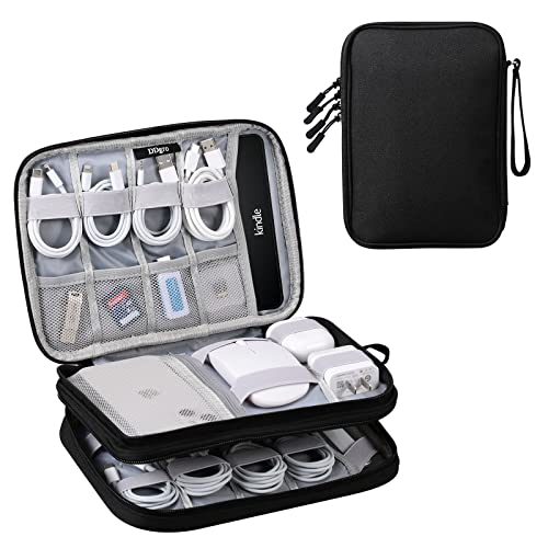 DDgro Travel Electronics Organizer Pouch Bag for Tech Gadgets & Airplane Accessories, for Cables/Cords & Chargers/iPad Mini (Large, Black)