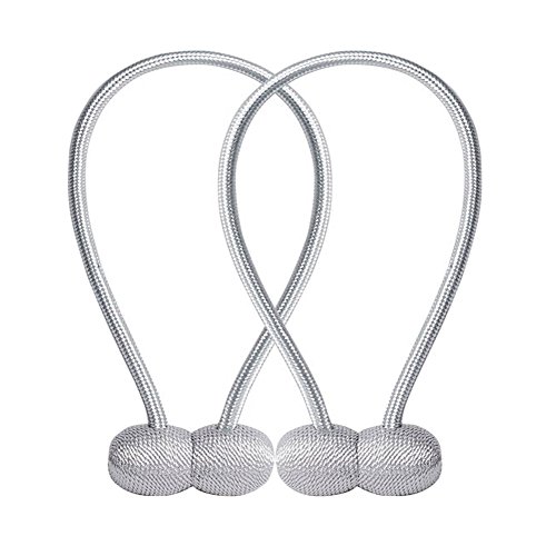 GREATYAKONN Curtain Tiebacks, 2 Pieces Buckles Classic European Weave Window Holdbacks Weave Strong Magnetic Home Office Decorative Drapes Holders Gray