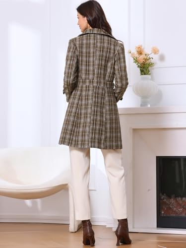 Allegra K Plaid Pea Coat for Women's Single Breasted Vintage Winter Overcoat Trench Outerwear3