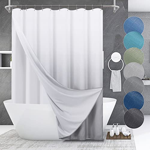 Light Grey Shower Curtain Set 78 Inches With Snap In Liner Gray And White Shower Curtains For Bathroom Ombre Pattern Modern Slub Fabric Decor Long Bath Curtain With Hooks, 72X78 Silver #TOP6