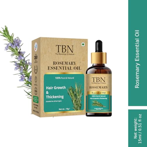 Image of TBN 100% Pure and Natural Rosemary Essential Oil For Skin, Hair Nourishment & Strengthens | Good For Skin, Body and Shiny Soft Hair | Best for Aromatherapy | Helps in meditation - 15ML