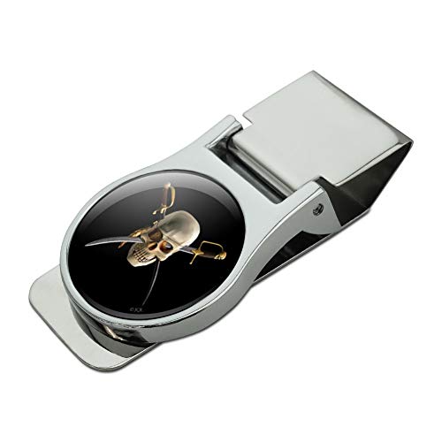 GRAPHICS & MORE Pirate Skull Crossed Swords Patch Satin Chrome Plated Metal Money Clip