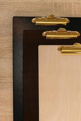 PEEWIT Clipboard Drewniany Czarna Podkładka A4 ze Złotym Klipsem na Dokumenty