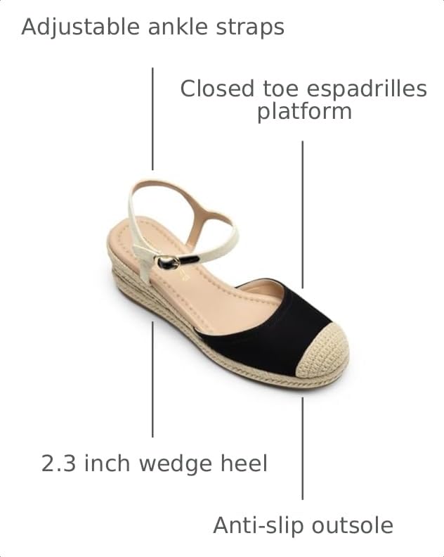 Image of DREAM PAIRS Women's Wedge Sandals, Closed Toe Espadrilles Platform Wedge Heels with Adjustable Ankle Straps and Comfortable Cushion Insoles