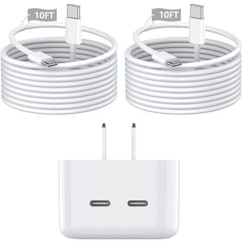 iPhone 16 Pro Fast Charger,35W Dual USB-C Port Compact Power Adapter Foldable Rapid Wall Charger with 2Pack 10FT USB-C to USB-C Charging Cord for iPhone 16Pro/16Pro Max/15Pro/15Pro Max,iPad Pro Cover