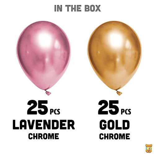Image of Just Party 25Pcs Lavender & 25Pcs Golden Metallic Chrome Balloons with Shiny Surface For Birthdays /Anniversary /Engagement /Baby Shower /bachelorette Party Decorations (Pack of 50)