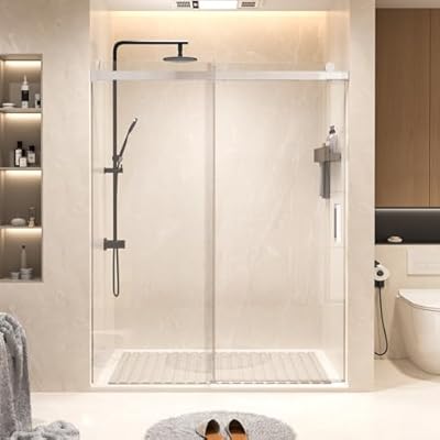 Shower Door 56–60 in W x 76 in H, 3/8" Tempered Glass Sliding Shower Door, Frameless Chrome, Soft-Close with Buffer, Reversible Installation for Modern Bathroom