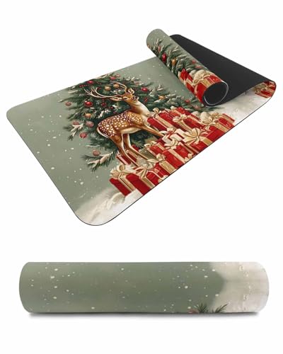 Debedcor Heat Proof Table Pads Waterproof Decorative, Christmas Elk Non-Slip Table Countertop Protector, Winter Xmas Tree Present Snowflake Insulation Mat for Kitchen Room, 40 x 12 Inches