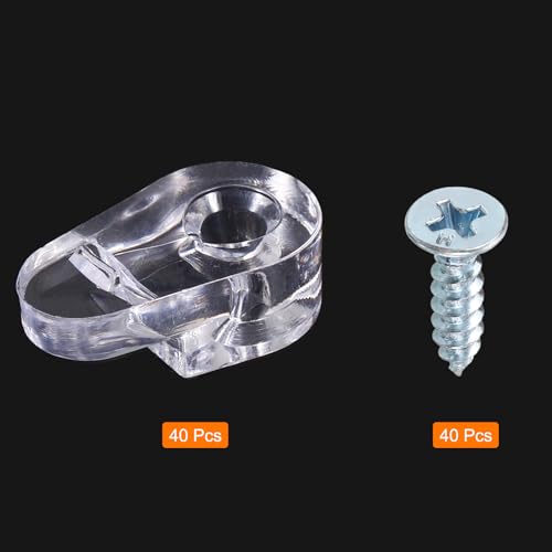 Clips de retención de vidrio uxcell transparentes de 0.8 pulgadas para armarios con tornillos, 40 uds 4