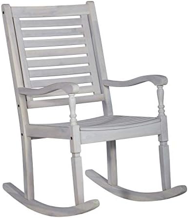 Walker Edison Montego Traditional Acacia Wood Slat Back Patio Rocking Chair, 42 Inch, White Wash