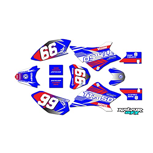 Kalair GFX Graphics Kit for Yamaha TT-R50 (2006-2023) TT-R50E TTR50 Turbo Series Blue Red 16 Mil-Dirt bike Custom Racing Graphics Decals Stickers Kit, no-plastics