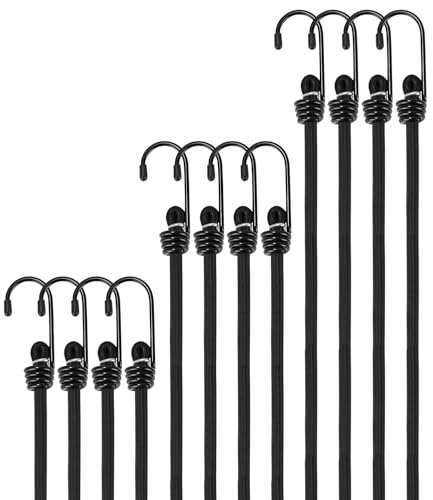 Goxiry Spanngurte mit Haken 12er-Pack Spanngurt Langlebig Elastisch Expander Vielzweck Gepäckspanner Gummiseil Spanngummi für Camping Motorrad Auto Fahrrad Möbel Schwarz