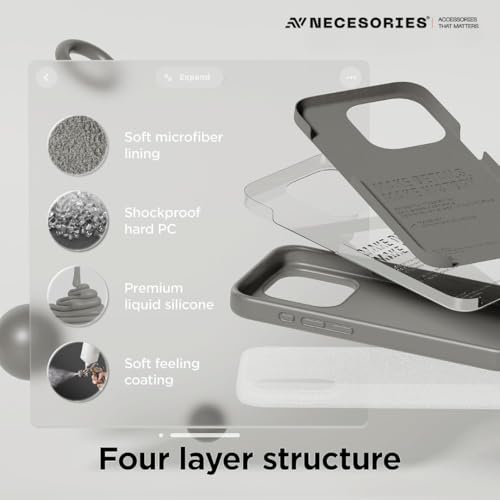 Image of Liquid Silicone Case Compatible for iPhone 15 Pro Gray | Slim Back Cover | Soft Touch Bumper | Shockproof Drop Protection | Microfiber Cloth Inside | Sleek Solid Design