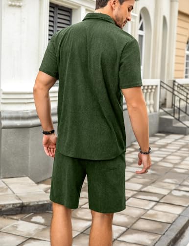 Image of ZAFUL Men's 2 Pieces Sets Outfits Summer Beach Set Short Sleeve Button Down Zip Up Shirt And Short Sets