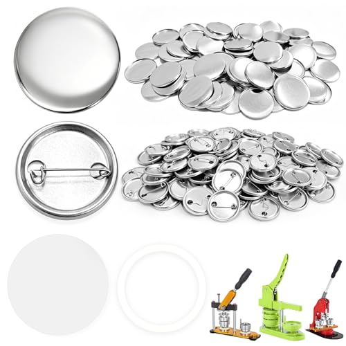 100 Set 32mm/1.25 inch Button Maker Supplies 32mm Button Supplies Parts (Approx. 1.25 inch) Round Badge Blank Button Pins Includes Metal Pin Back Cover Metal Cover Clear Film
