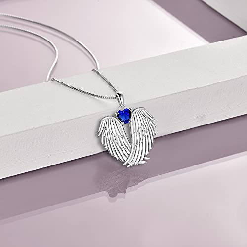 Image of YFN Angel Wings Necklace 925 Sterling Silver Guardian Angel Wings Pendant Necklace Birthstone Necklace for Women Girls Christmas Jewelry Gifts