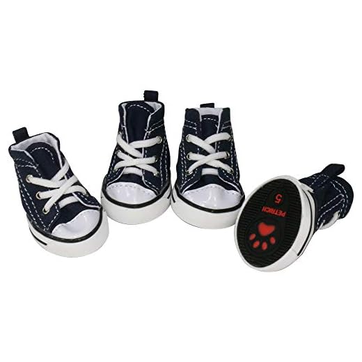 URBEST 4 Pcs Pet Dog Puppy Canvas Sport Shoes, Sneaker Boots, Outdoor Nonslip Causal Shoes (4#, Blue)