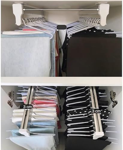 Adjustable Extendable Closet Rod - Pull Out Clothes Hanger Rail Rack with 2 Sliding Rails, 201 Steel Finish, Fits 30-80cm Spaces (31.5inch) for Organized Wardrobe Storage