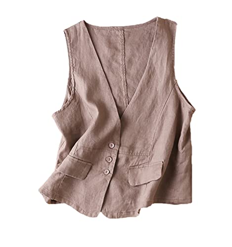 UATKIMI Womens Cotton Linen Vest Casual Loose V Neck Sleeveless Vests Jacket
