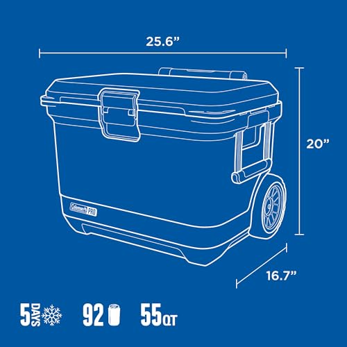 Image of Coleman Pro Heavy-Duty 55qt Wheeled Ultra-Light Premium Hard Cooler, Extra-Thick Insulation Keeps Ice up to 5 Days, 92-Can Capacity, Heavy-Duty Wheels